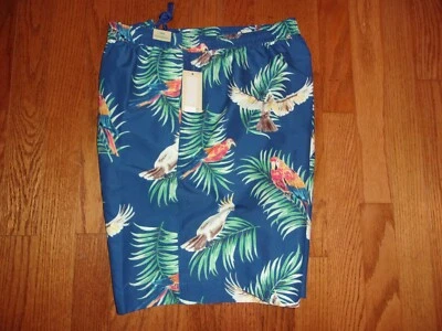 NWT Caribbean Big & Tall Blue Green Birds Multicolor Swimwear Trunks 2XB - Image 1 of 3
