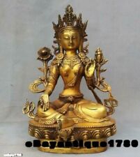 old Antique gilt Bronze Buddha Buddhism green tara Statues Bodhisattva