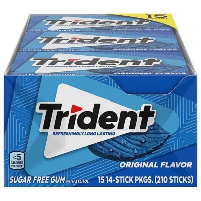 Trident Original Flavor Sugar Free Gum 14 Piece Packs (15 pk) Foto 1 de 4