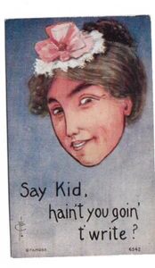 Vintage 1909 Comic Postcard Lady Say Kid Ain’t You Going To Write F.A. Moss - Picture 1 of 2