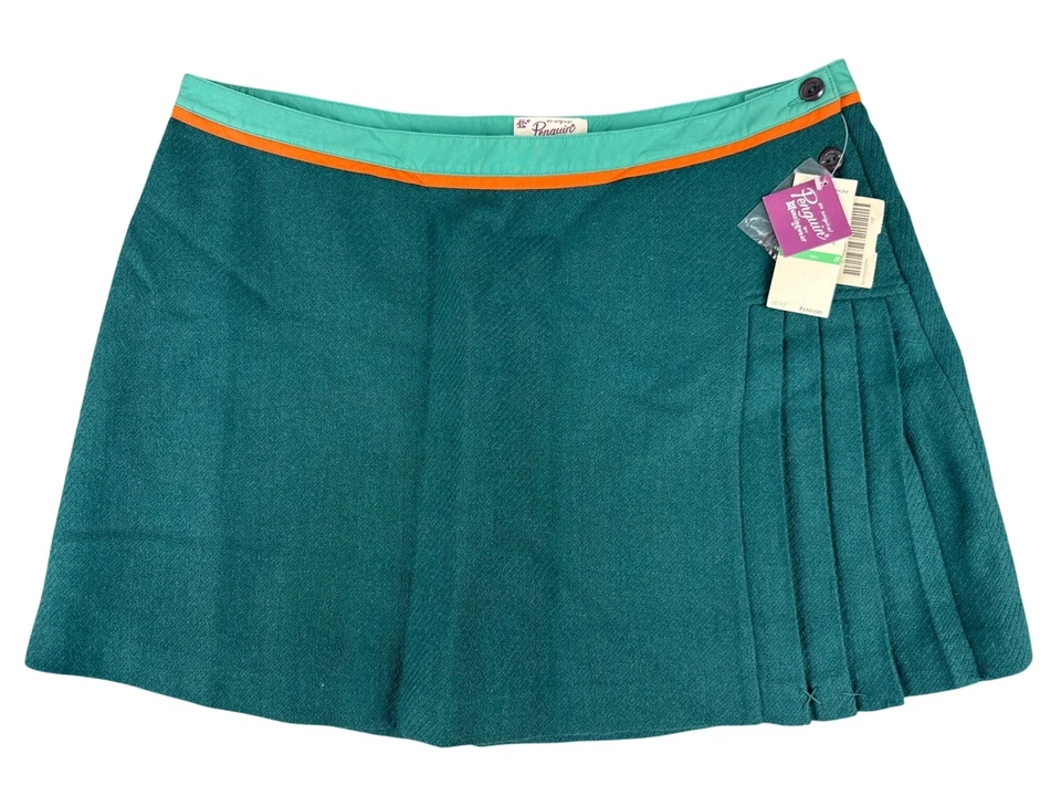 Falda Penguin by Munsingwear para mujer talla 8 de lana y viscosa nueva con etiquetas acento plisado verde Foto 1 de 4