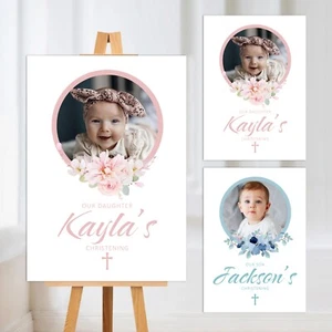PERSONALISED CHRISTENING NAMING DAY WELCOME DISPLAY BOARD SIGN POSTER PRINT PDF - Picture 1 of 3