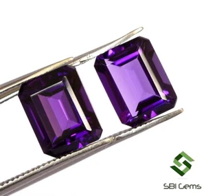 Certified Natural Amethyst Octagon Cut Pair 9x7 mm Top Purple Shade Gemstones - Picture 1 of 6