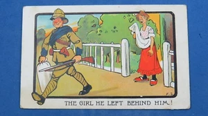 Vintage F S Fred Stone Comic Postcard 1907 Pith Helmet Soldier THE GIRL HE LEFT - Picture 1 of 2