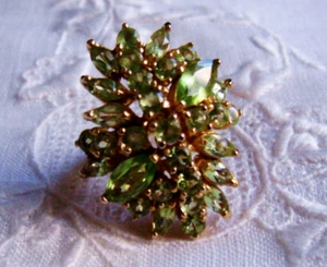 Vtg Gold tone Sterling Silver Peridot Cluster Coctail Women's Ring - Picture 1 of 4