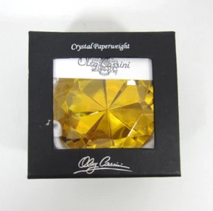 Oleg Cassini BIG Yellow Diamond Paperweight Glass SIGNED w/Box Gold Bougie Decor - Picture 1 of 10