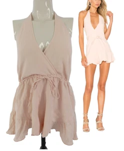 Lioness Revolve Romper All Summer Long Pink Cotton Hemp Halter Neck Backless M - Picture 1 of 12