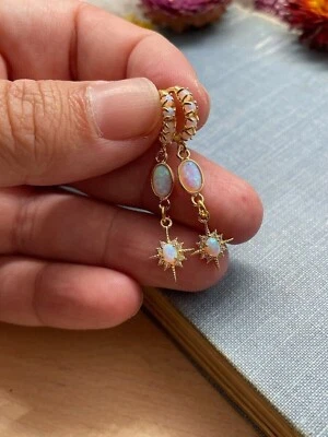 1.5Ct Oval Cut Lab-Created Fire Opal Drop/Dangle Earrings 14K Yellow Gold Plated - Image 1 of 4