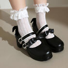 Womens Ankle Strap Buckle Mary Jane Shoes Sweet Bowknot Mid Heel Block Pump Size
