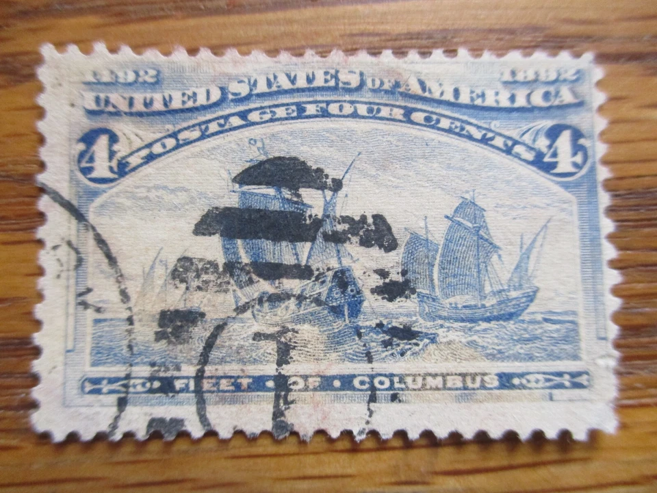U.S USED Sc#233   COLUMBIAN ISSUE 1893  4c  THE FLEET of COLUMBUS   See Pic - Image 1 of 1