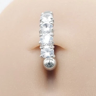 Belly Bars Button Piercing Bar Dangle Navel Body Jewellery Gem Ring Silver Gift - Изображение 1 из 4