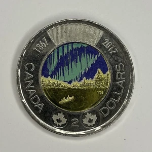 2017 Canada 150 Coin Glow In The Dark Toonie Dance Of The Spirits Snow On Trees - Bild 1 von 4