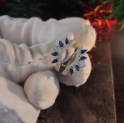 2ct Lab Created Diamond & Sapphire Bridal Wrap Enhancer Ring 14k White Gold Over Foto 1 de 4