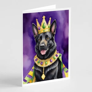 Black German Shepherd King of Mardi Gras Greeting Cards Pack of 8 Blank Cards - Picture 1 of 4