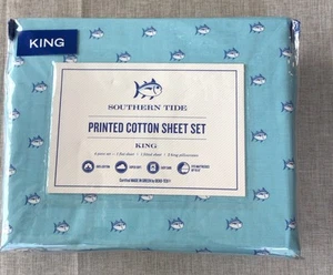 Southern Tide SKIP JACK BLUE TOPAZ 100% Cotton Sheet Set KING 4-Pc Set NIP - Picture 1 of 4