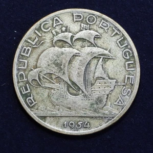 Moneta argento 10 scudi Portogallo 1954 .835 KM 586 - Foto 1 di 4