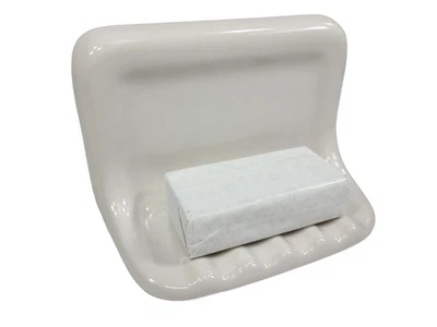 Vintage White Ceramic Soap Dish Shower Tray Holder Mid Century Modern Retro - Image 1 of 4