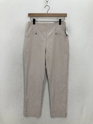 Pantalones Maurices Bengaline para mujer pequeños beige a rayas ajustados al tobillo elásticos Foto 1 de 4