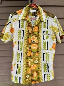 Vintage Made in Hawaii Aloha Multicolor Geometric Button Up Men’s Shirt Medium - Picture 1 of 14