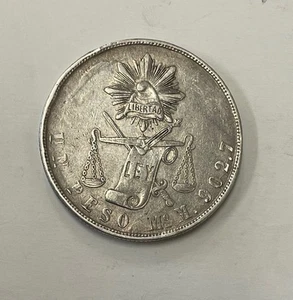 Mexico - 1871 MoM Large Silver Balance Scale Peso - Popular - Picture 1 of 5