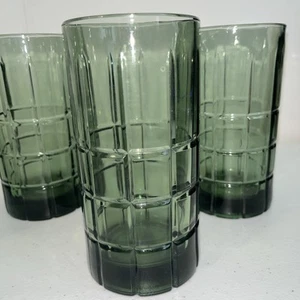 Juego de 4 vasos altos vintage Anchor Hocking tartán verde oliva oscuro - Imagen 1 de 5