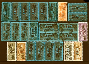 US Indiana Intangible Tax Rev Stamps 1937-1941 $1-$5 Sgls, Strips, Blk 14 Itemss - Picture 1 of 1