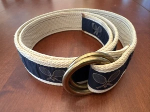 Vintage Herren Gürtel Cape Dorsch Canvas Tennisschläger dunkelblau gewebt große 42" D-Ring - Bild 1 von 7