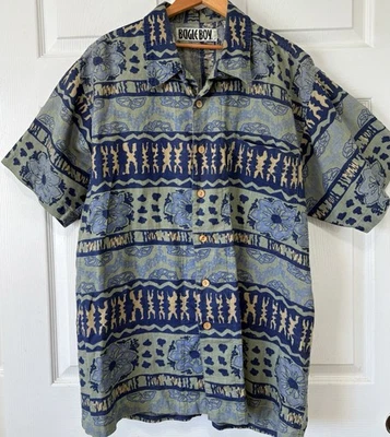 Vintage 90's Bugle Boy Hawaiian Tribal Floral Print Button Down Shirt Large - Image 1 of 4