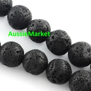 50 x loose natural lava stone rock 8mm beads black jewellery jewelry crafts new - Picture 1 of 1