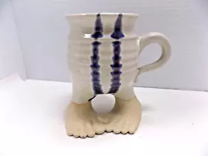 FIVE BRIDGES ART POTTERY MUG Bare Feet Toes HandCrafted 1979 VTG Ceramic USA - Picture 1 of 10
