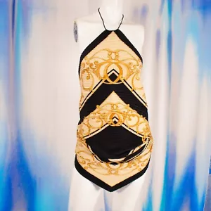 Christian Dior schwarz elfenbein gold Seidenmischung Paisley Damen hinten offen Top Größe S M - Bild 1 von 12