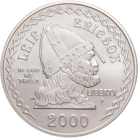 2000 P Leif Ericson BU Commemorative 90% Silver Dollar Coin Cover