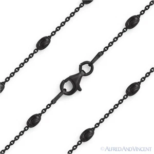 Collar de cadena italiana de plata esterlina negro rodio rodio negro corte lunar y eslabón de anclaje de 3 mm - Imagen 1 de 2