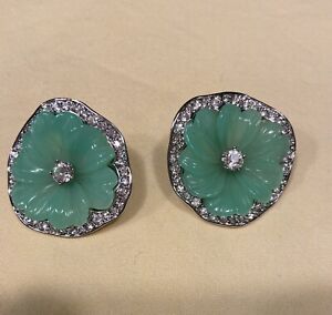 Vintage KJL  green pave rhinestone flower post earrings
