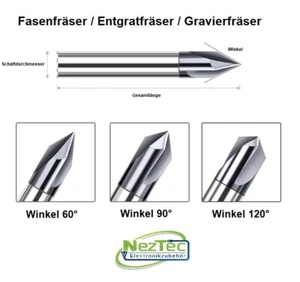 VHM Fasenfräser Entgratfräser Anbohrer CNC 3 Schneiden 60°/90°/120° Ø4-6mm 50L - Bild 1 von 3