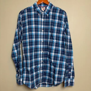 Relwen Mens Button Up Shirt Size XL Long Sleeve Blue Plaid Cotton Lightweight - Picture 1 of 12