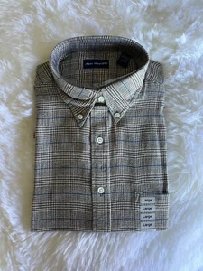 John Ashford Mens Shirt Large Brown Plaid Button Down Collar Long Sleeves New - Picture 1 of 3