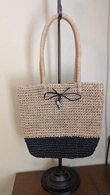 J. Crew женщин 100% солома ведро наплечная сумка желтовато-коричневый и черный - Изображение 1 из 4