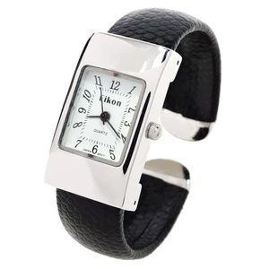 Black Silver Snake Style Band Small Size Eikon Women's Bangle Cuff Watch - Picture 1 of 3