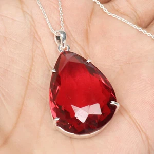 Colgante grande de plata 925 gema de turmalina rosa corte pera de 135 quilates regalo para hija - Imagen 1 de 4