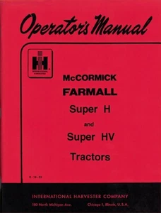 IH McCormick FaRMaLL Super H & Super HV OPERATOR'S MANUAL - reprint - Picture 1 of 5