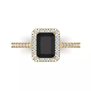 14K Yellow Gold Solitaire with Accents Engagement Ring, 1.86 ctw Natural Onyx - Picture 1 of 11