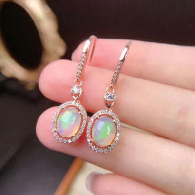 3Ct Oval Natural Fire Opal Drop/Dangle Anniversary Earrings 14K Rose Gold Plated - Image 1 of 4