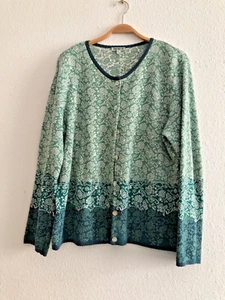 Strickjacke DW-SHOP 100 % Baumwolle Perlmuttknöpfe verschiedene Grüntöne 44/46 - Bild 1 von 8