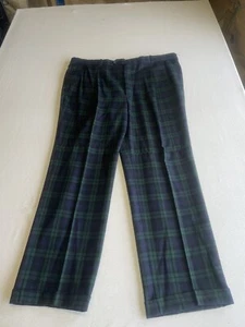 Berle Black Watch Plaid Green Navy Men's 42x30 Wool Pants Pleat Cuff Golf Casual - Picture 1 of 13