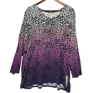 Catherines Leopard Ombre Top 1X Cotton Comfort Artsy Bold Animal Print Casual - Picture 1 of 7