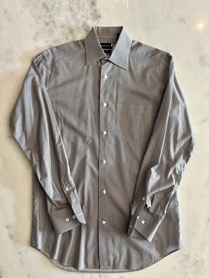 Saks Fifth Avenue Button Shirt 16 120s 2 Ply Pima Purple Plaid Work Mens - Image 1 of 4