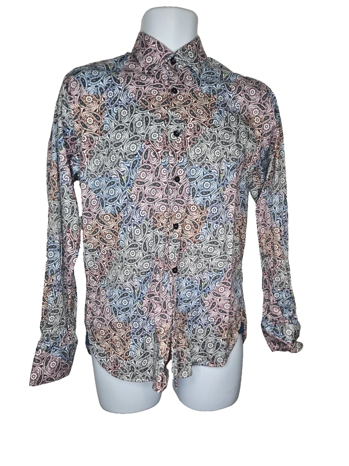 Visconti 黑色佩斯利衬衫 M 多色纽扣长袖 — 第 1/4 张图片