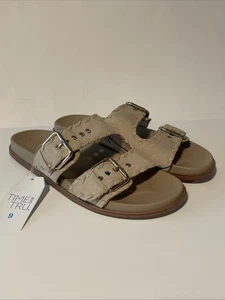 Time and Tru Women's Tan Whipstitch Footbed Sandal Size 9 New - Picture 1 of 7