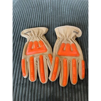 Luvas de trabalho masculinas Kinco XL couro bege laranja forro de proteção contra impacto - Imagem 1 de 3